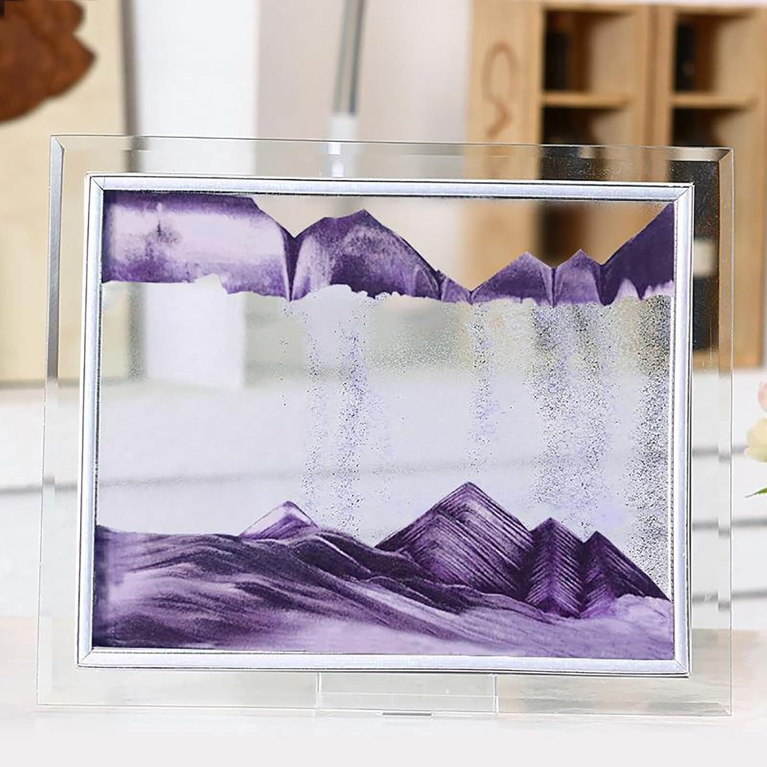 Moving Sand Art Pictures,Quicksand Painting Living Room Decoration,3D Desktop Natural Landscape Flowing Sand Picture with Frame Base,Best Gift for Your Friend (Color : Purple, Size : 10INCH)