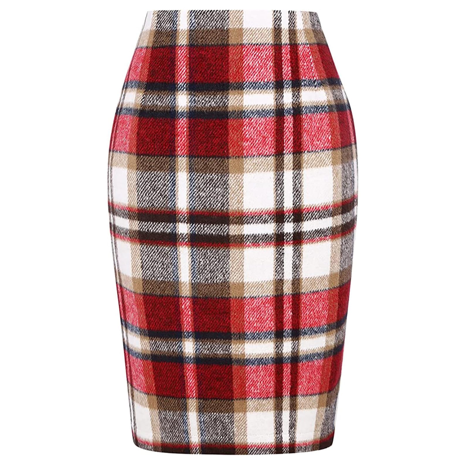 Midi Plaid Skirts for Women High Waisted Knee Length Wool Skirt 2024 Trendy Slim Fit Fall Winter Bodycon