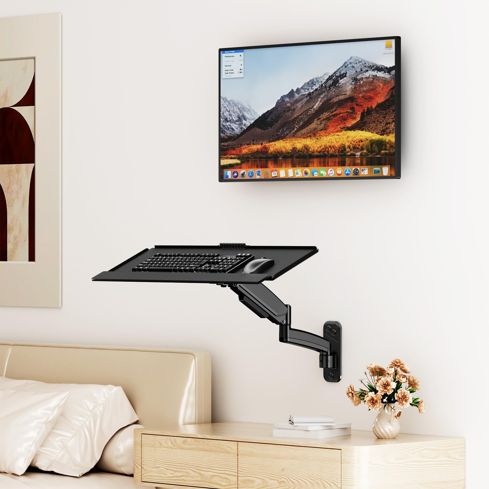 Supporto a muro per tastiera, vassoio girevole e pieghevole, capacità di carico 9 kg, regolazione multidirezionale, colore nero
