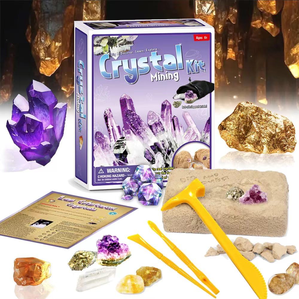 UPKOCH Lot de 9 Outils de crevaison en Bois pour Enfants - Petit Pinceau - Marteau burineur - Jouet éducatif - Kit de géographie Rock - Pierres précieuses - Kit d'excavation de