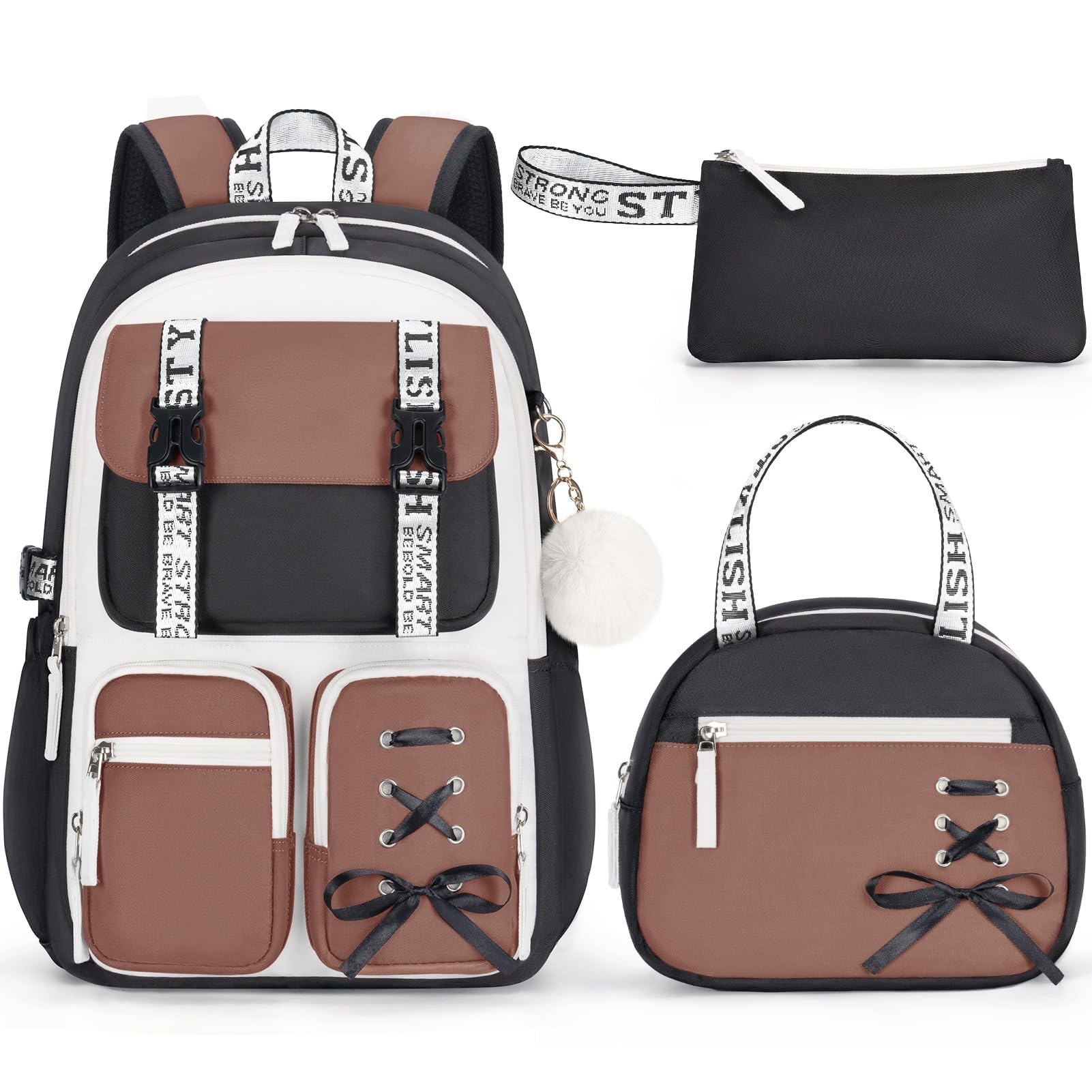 Fimibuke Backpack for Girls, 3 PCS Waterproof Girls Backpack with Lunch Box & Pencil Case, Kid Backpacks for Teen Girl Kindergarten Elementary Middle