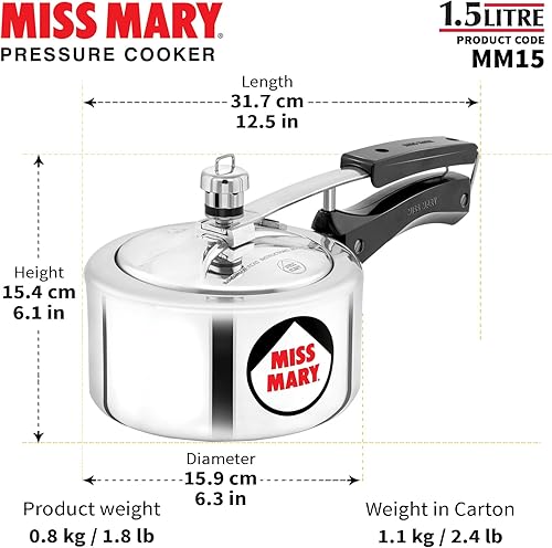 Miniatura 7 de Hawkins Miss Mary - Olla a presión (aluminio, 1,5 litros), color plateado