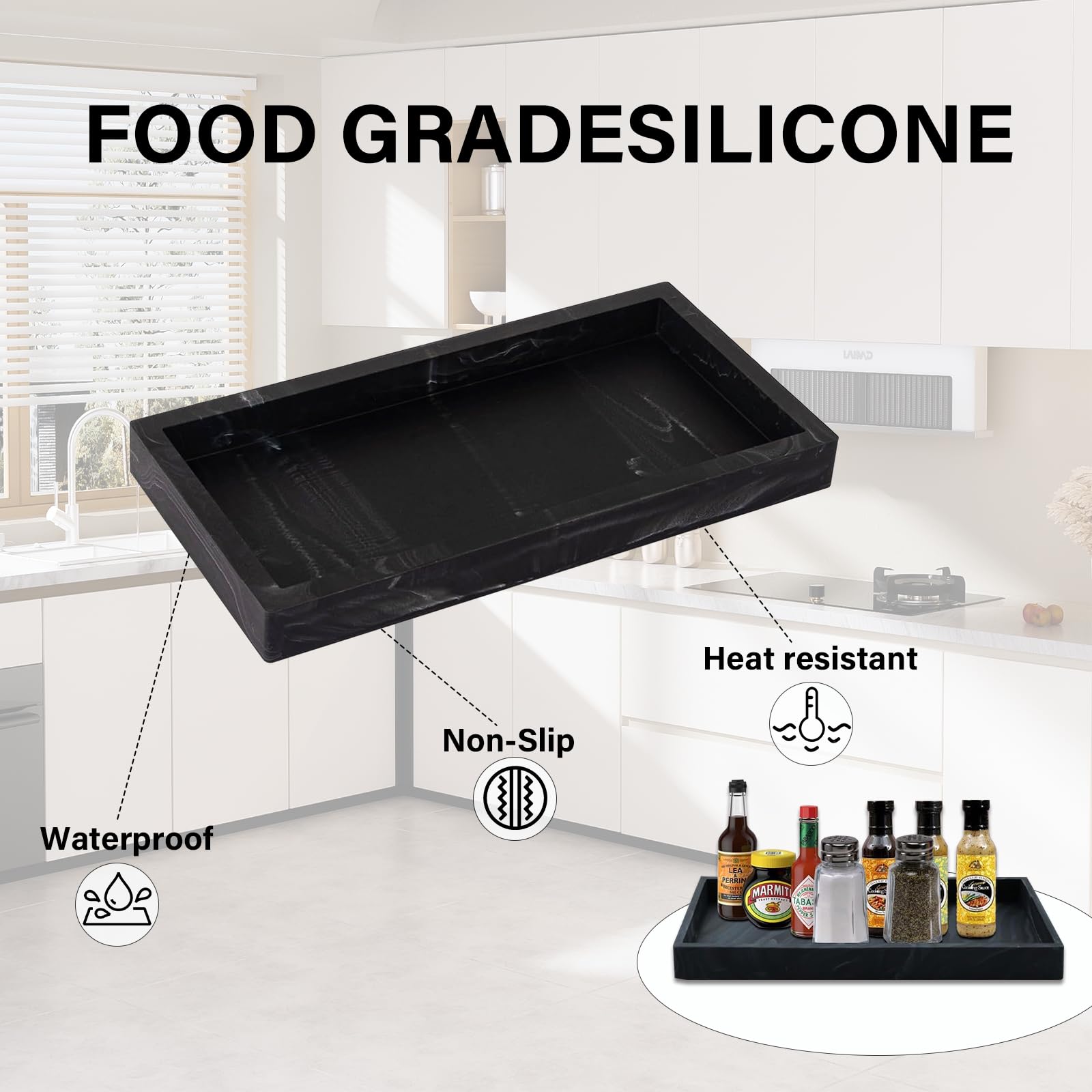 XINSUO Tray Bathroom, Bathroom Tray Organiser (Ink Black, 24L*18W*2H cm), 20 x 10 x 2 cm - Image 3