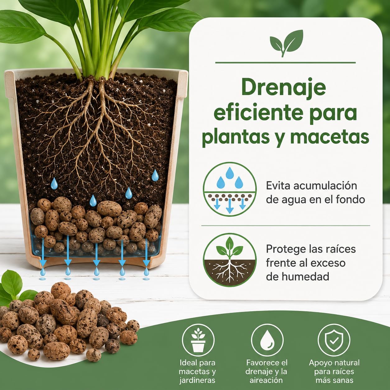 Flornatur Arlita Expandida para Plantas | Bolitas para Macetas y Jardines| Arlita para Drenaje | Forma de Bolas | Tierra Húmeda para Suelo (2 Sacos 50 litros)