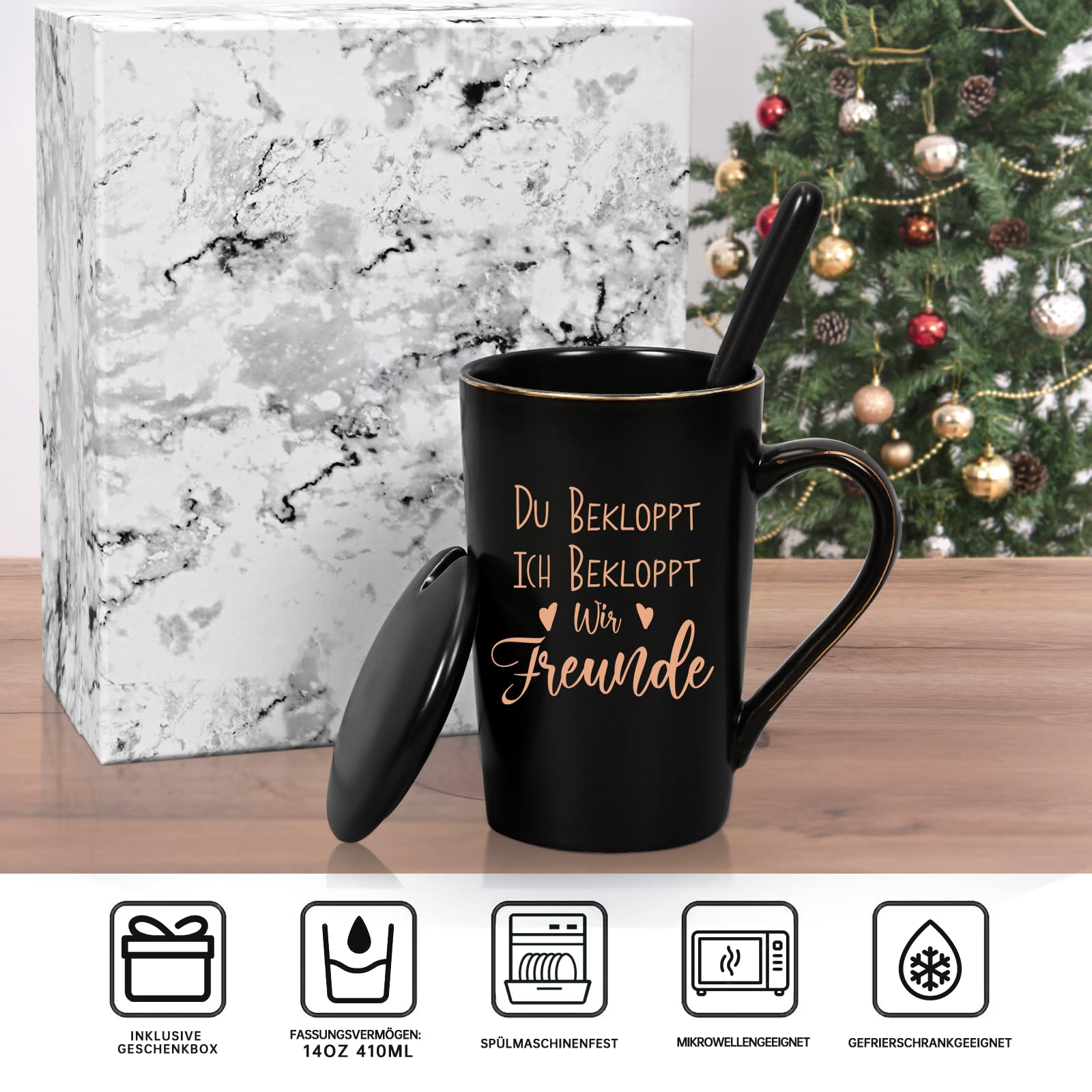 Diztoud Gift for Boyfriend Christmas Gifts for Friends Girlfriend, Colleague Mug with Saying Du Ich Bekloppt Wir Freunde - Image 2