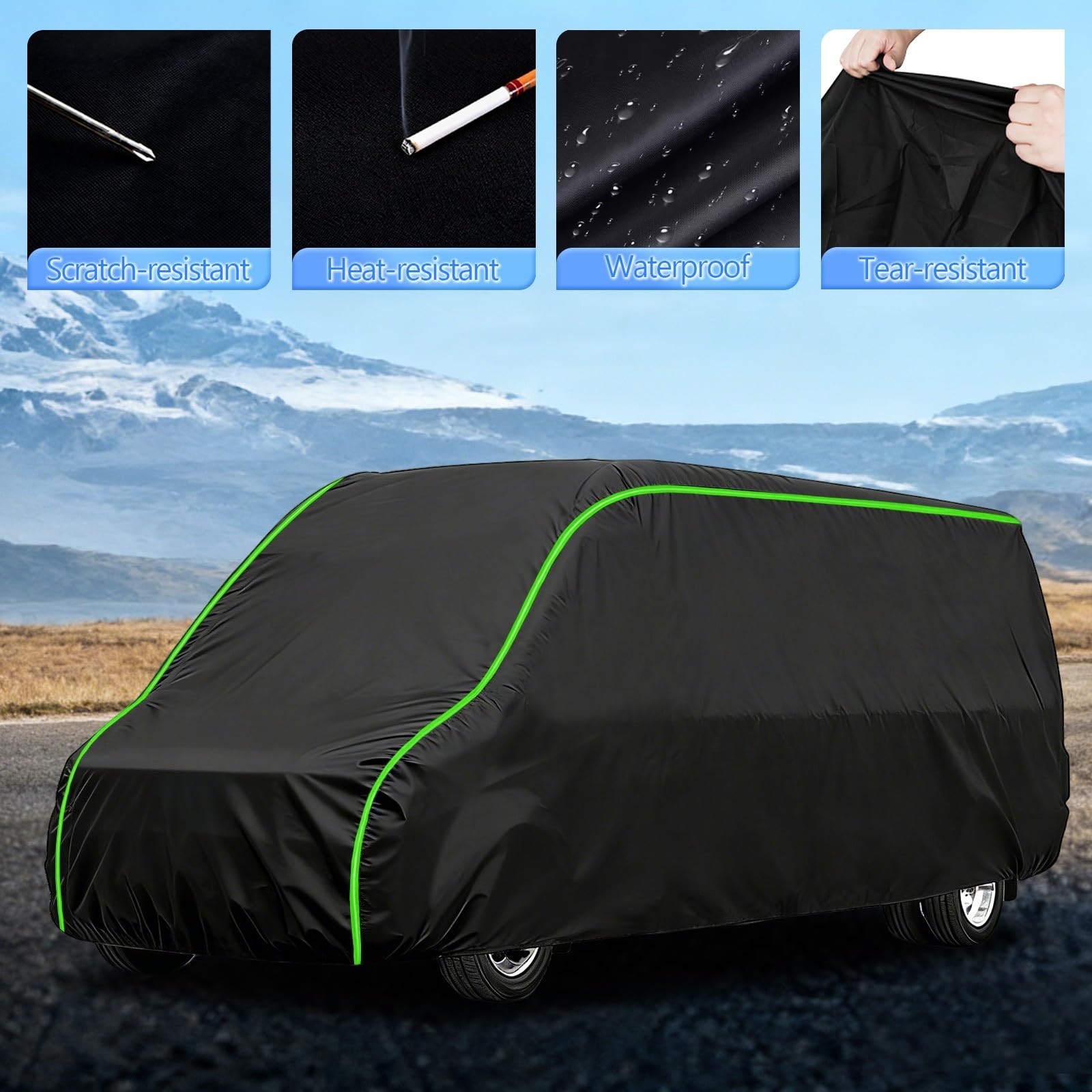 Telo Copriauto Impermeabile per Mercedes Vito Long,Telo Per Auto Da Esterno, Resistente Al Gelo, Al Freddo, Alla Neve, Al Sole E Ai Graffi (Nero)