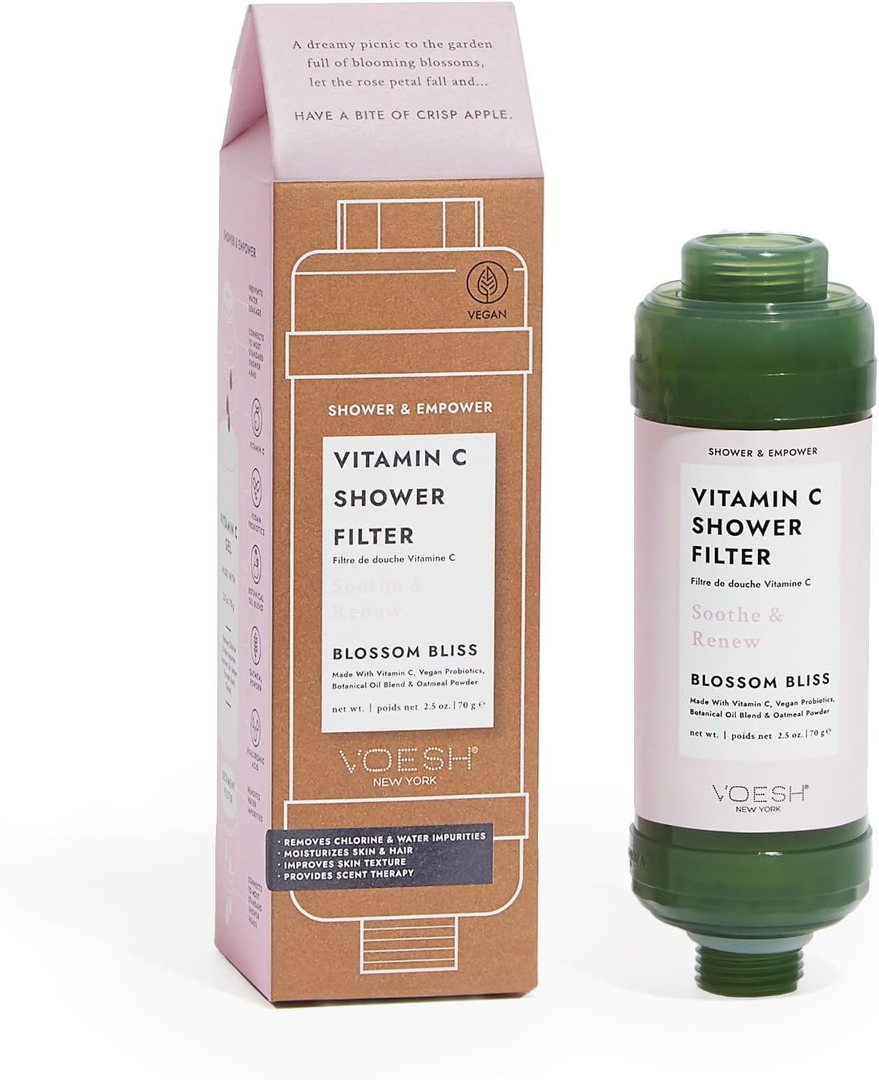 Voesh New York Vitamin C Shower Filter, Shower Aromatherapy, Water Purifier, Water Softener, Vegan Probiotics, Spa Shower Head, Water Filter, Shower Self-Care