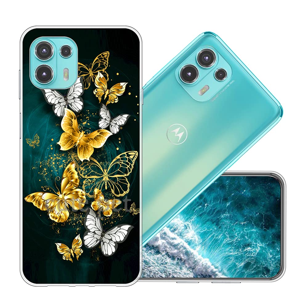 vingarshern Case for Motorola Moto Edge 20 Fusion Cover Slim Fit Soft,Ultra Flexible TPU Bumper Cover for Motorola Edge 20 Fusion Case Silicone Shell Protector,Golden Butterfly