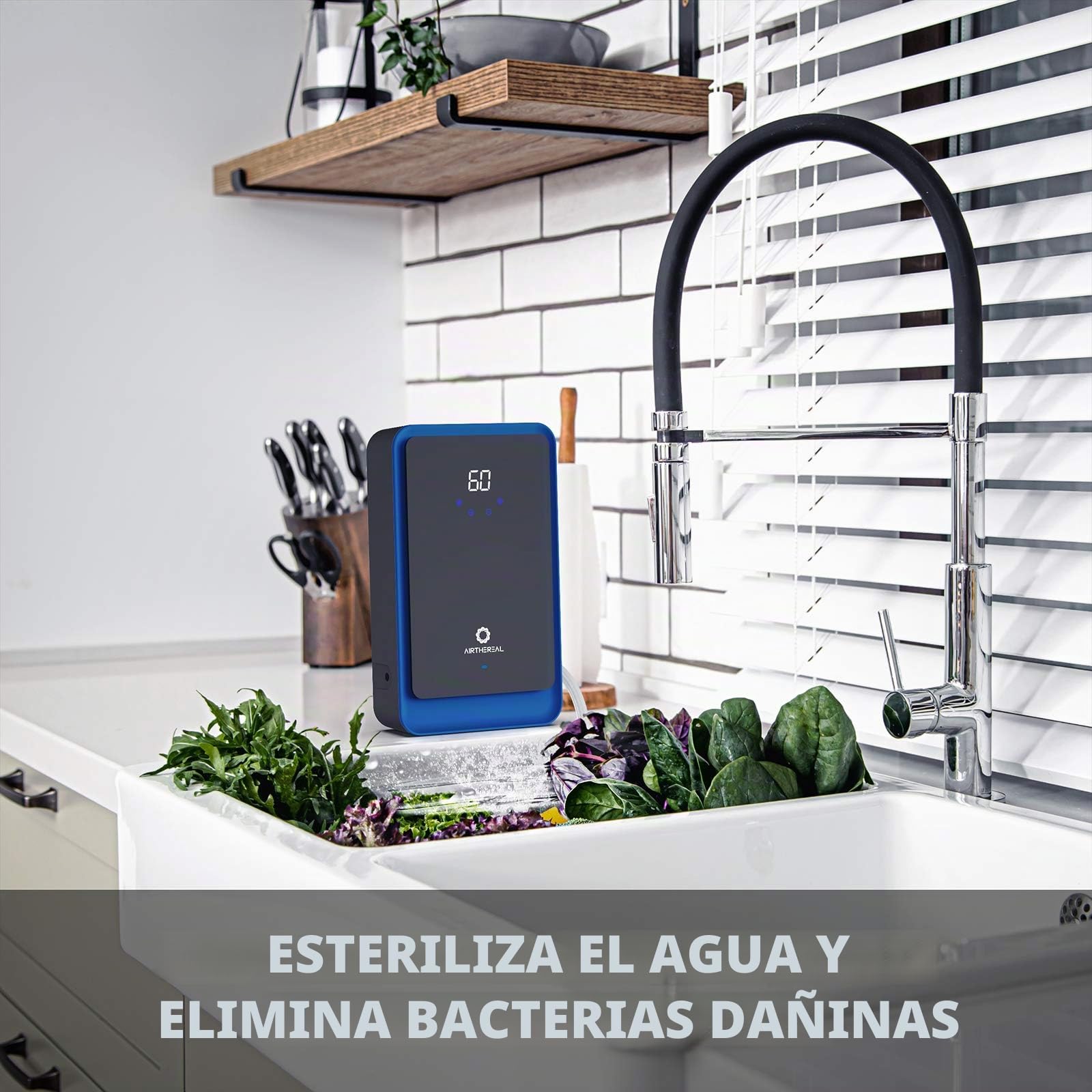 Airthereal AH1000 Generador y Purificador de Ozono 2 en 1 para agua y aire, con 2 modos, temporizador y generador de iones negativos – limpia agua, aire, paños, frutas y verduras.