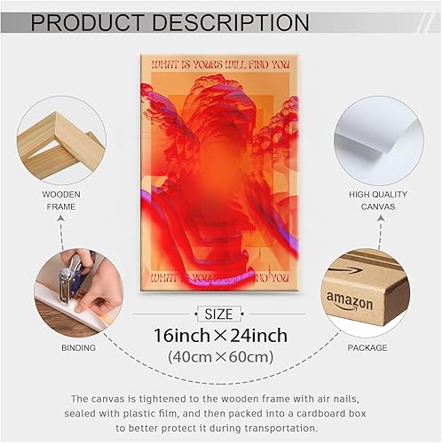 Miniatura 2 de Pósteres retro hippie trippy vintage rojo de los años 70 y 80, arte de pared de moda cara y ojos, impresiones en lienzo de 16 x 24 pulgadas