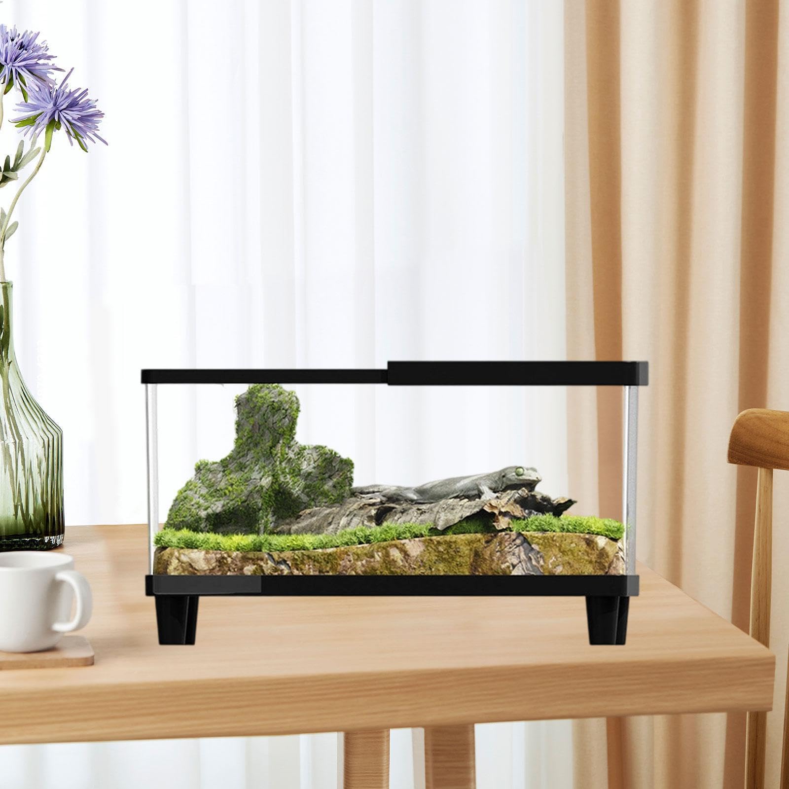 Mini Terrario con Ventilación, Tanque Pequeño para Ranas Y Serpientes, Negro, 40 Cm X 21.5 Cm X 23