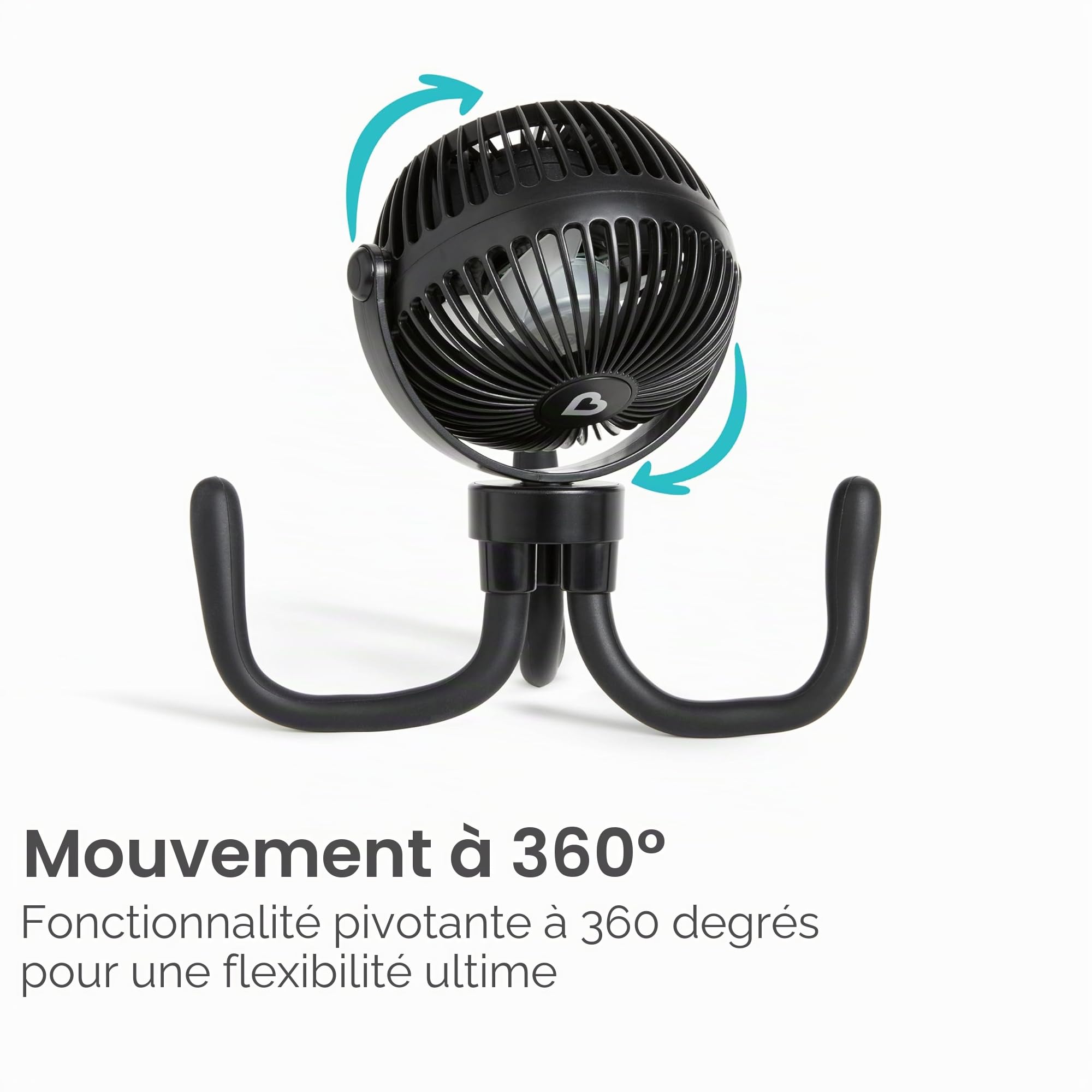 Munchkin Ventilateur de Poussette | Ventilateur Mini 360° Portable avec Lumières LED et 4 Vitesses | Indispensable Bébé | Noir
