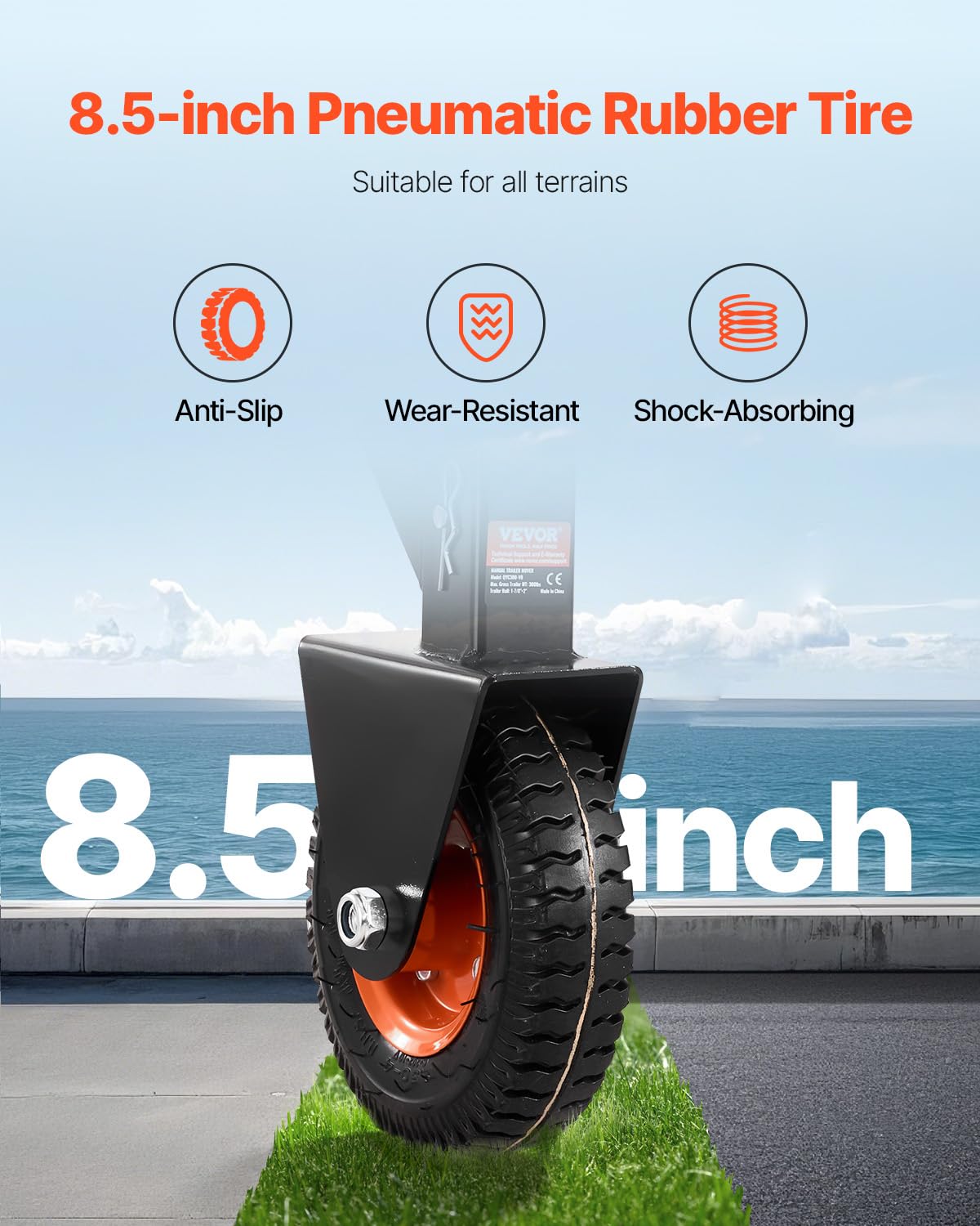 VEVOR Plataforma Rodante para Remolque, Capacidad de Peso de 136 kg, Carrito de Ajustable en Altura de 420 y 560 mm, con Bolas de 47,6 mm y 50,8 mm, Neumático de Goma para Mover un Remolque RV