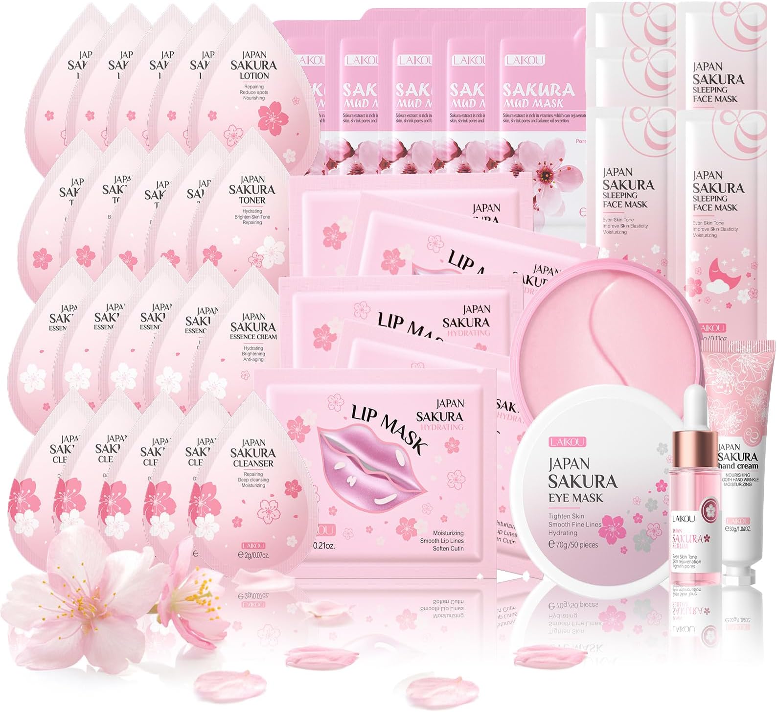 38PCS Skin Care Sets & Kits, Sakura Pamper Gifts For Women, Skin Care For Teenage, Facial Kit, Serum, Hand Cream, Eye Mask, Sleep Mask, Lip Mask, Cleanser, Face Cream, Lotion, Toner, Mud Mask
