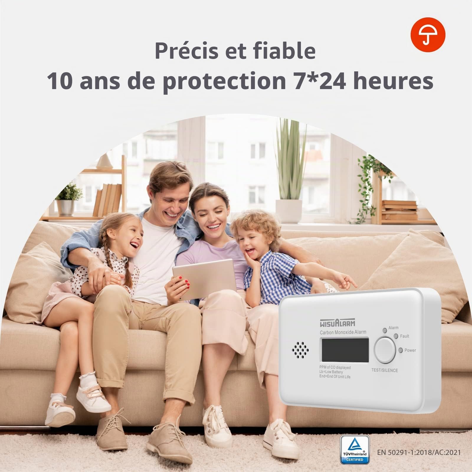 Wisualarm HY-GC20B Détecteur de monoxyde de Carbone autonomie 10 Ans à Pile(s) Gaz détecté monoxyde de Carbone