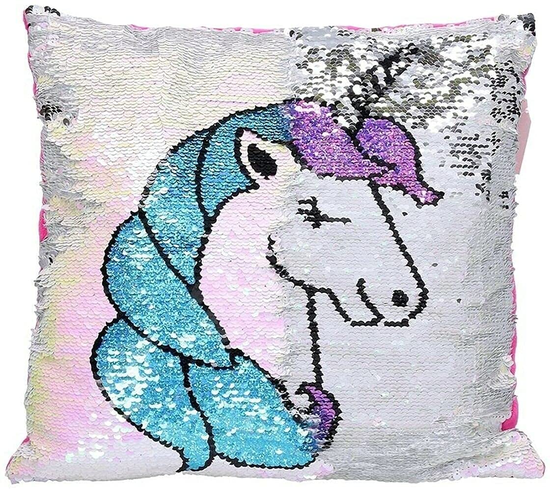 HOVUK® 1Pc Unicorn Sequin Cushion, Decorative Square Cushion, Polyester Stuffed Padded Soft Pillow, Stylish Pattern for Room Decoration