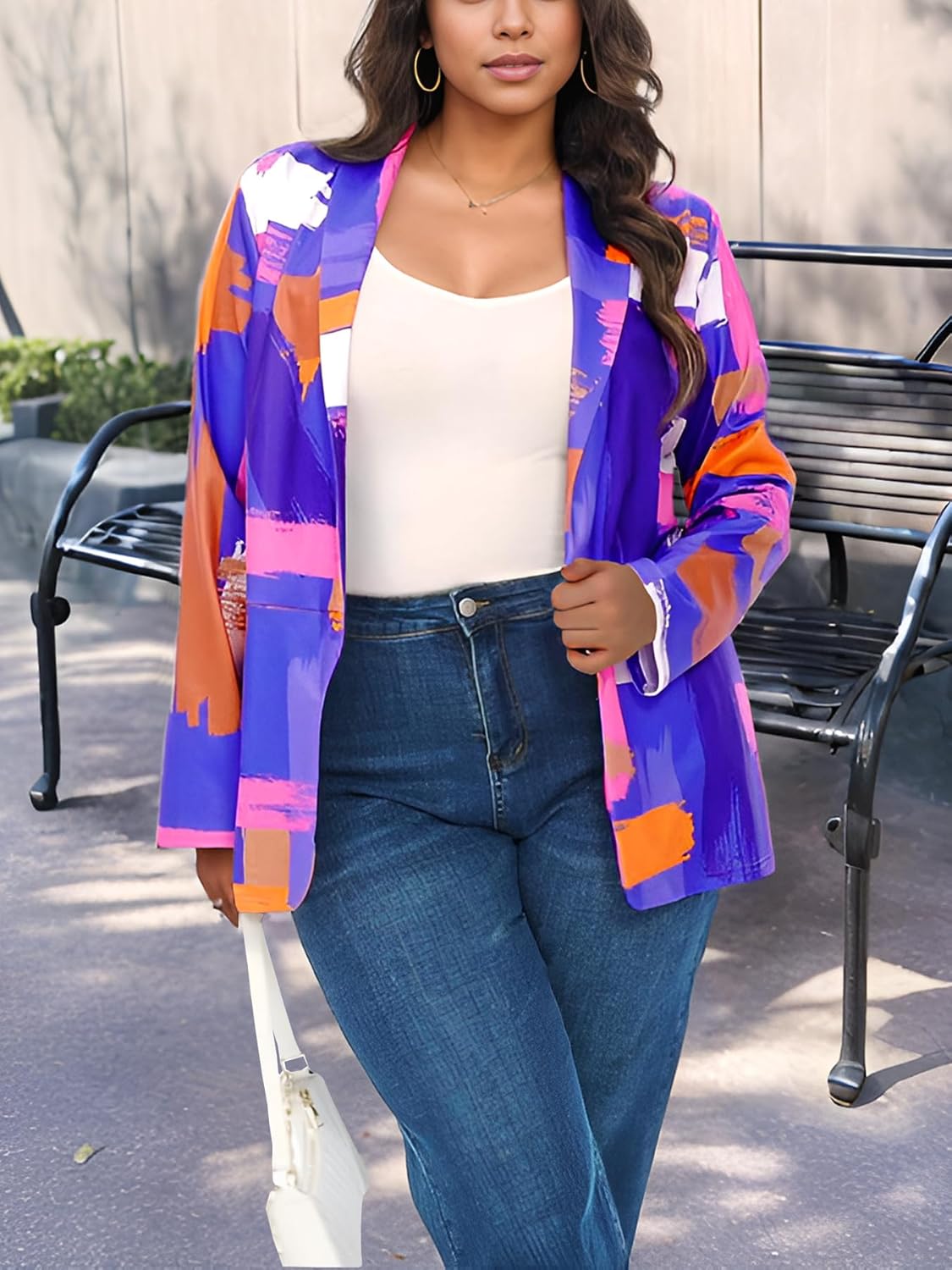 Plus Size Blazers for Curvy Women Sexy Trendy Colorful Oversize Graphic Open Front Jackets - Image 2