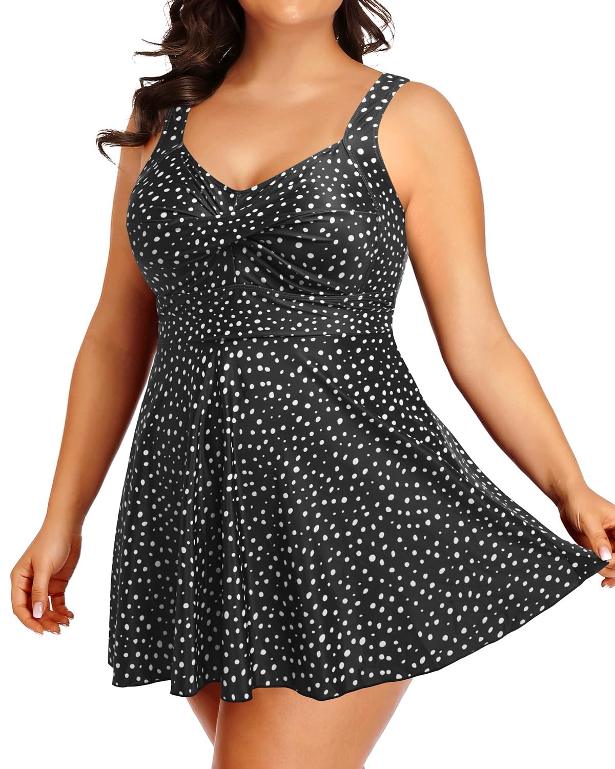 Plus Size One Piece Swim Dress Flowy Swimsuits Tummy Control Bathing Suit