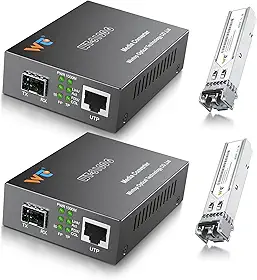 Pacote com 2 conversores de mídia Ethernet de fibra com 2 unidades de transceptor óptico SFP de 1,25 Gbps, conversor de mídia Gigabit SFP para RJ45 com transceptor de fibra Gigabit 1000Base-SX (MMF