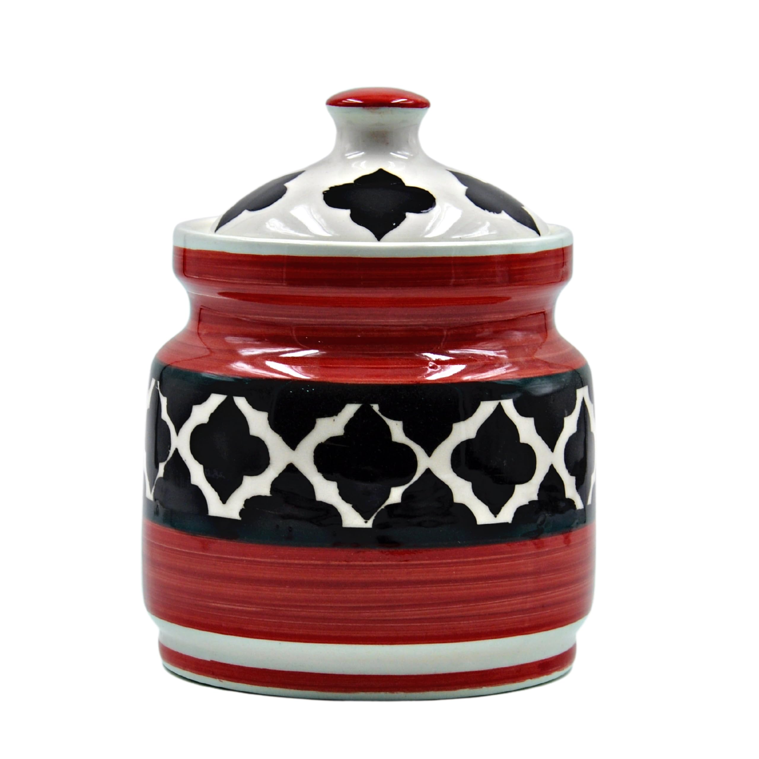 TLCAART Ceramic Pickle Jar 1.2 kg | Red and Black Moroccan Ceramic Jar for Storing Pickle, Chutney, Jam, Ghee | Multipurpose Usage (Pack of 1) (B0CBQ169X6) Amazon Price History, Amazon Price Tracker