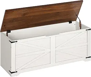 DWVO Storage Chest - 47.2" Wooden Trunk with Safety Hinges for Living Room, Entryway, Bedroom Bench with Storage