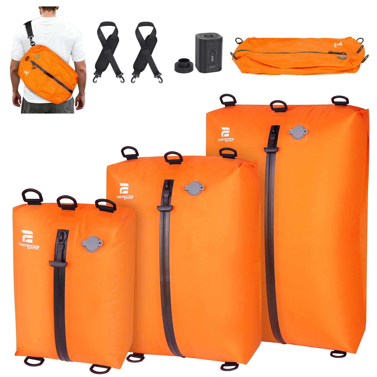 ESCRODOI 3-Size Set Vacuum Bags for Travel with Pump,Reusable,Orange