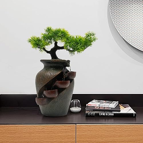Miniatura 6 de LGXSHOP Fuente de escritorio cascada, fuente de escritorio con símbolo auspicioso, mini cascada de espacio interior, característica de agua de ocio,