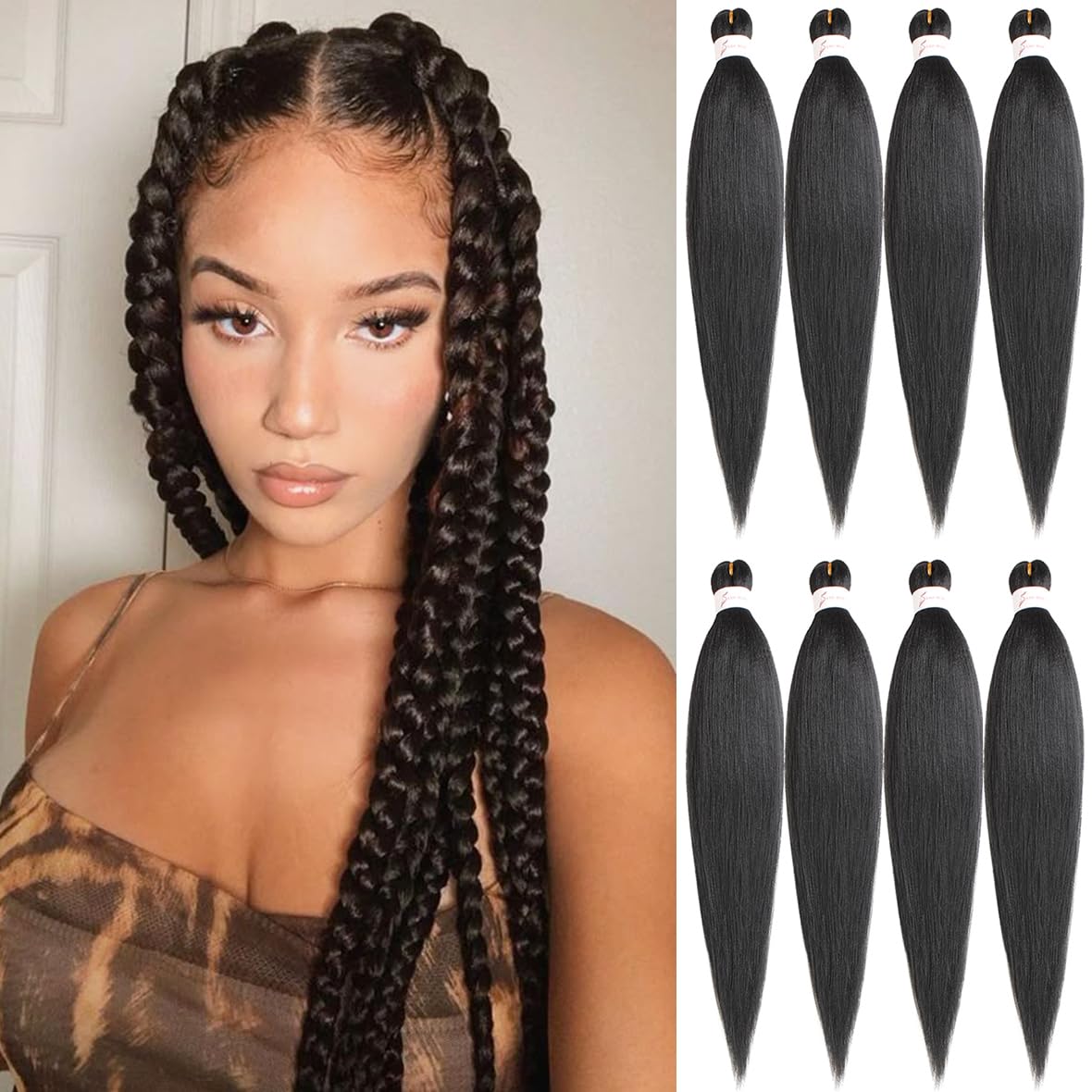 Kachanaa 26 Inch Pre Stretched Braiding Hair 8 Packs EZ Braid for Goddess Box Braids Synthetic Kanekalon Braid Extensions for Woman 2#