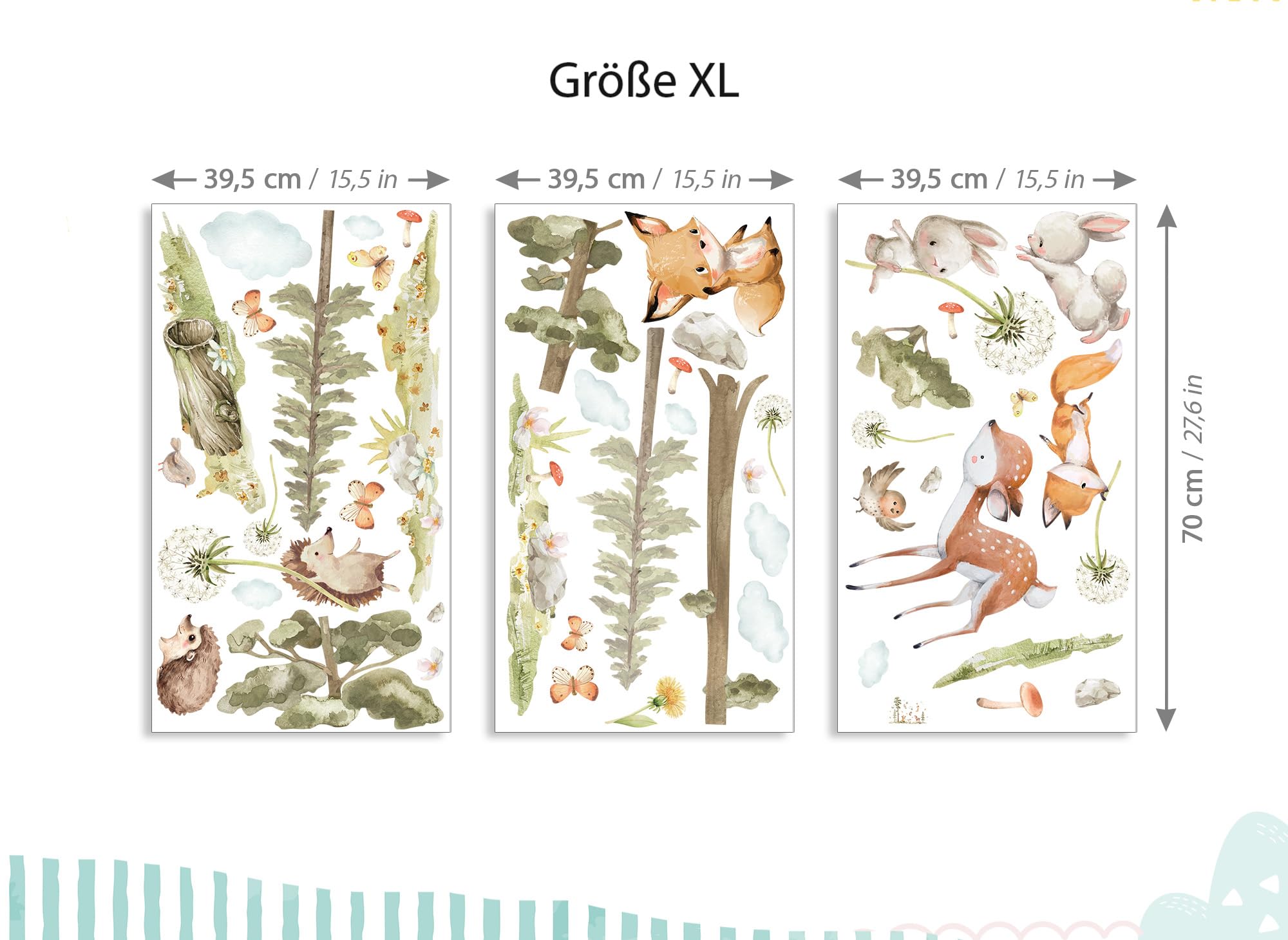 Wandtattoo Waldtiere Baum Wandsticker Fuchs Hase REH Wandaufkleber Babyzimmer Pusteblume Kinderzimmer Wanddeko DK1137-04