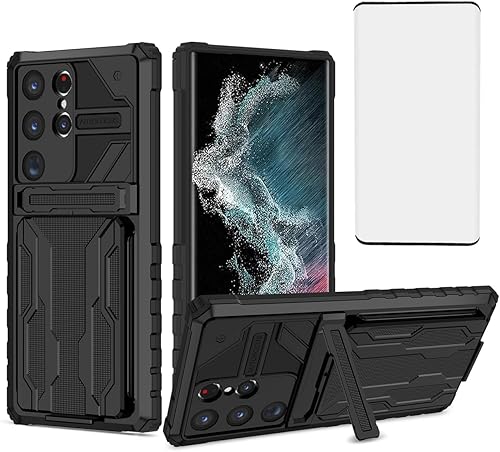 Funda para Galaxy S21 Ultra, Samsung S21 Ultra SM-G998U - Funda tipo cartera con protector de pantalla, tarjetero y soporte integrado a prueba de