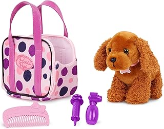 Pucci Pups – Toy Dog – Plush Puppy – Dog Carrier – Toy Cocker Spaniel – 2 Years + – Purple Polka Dot Tote Bag & Cocker Spaniel Pup