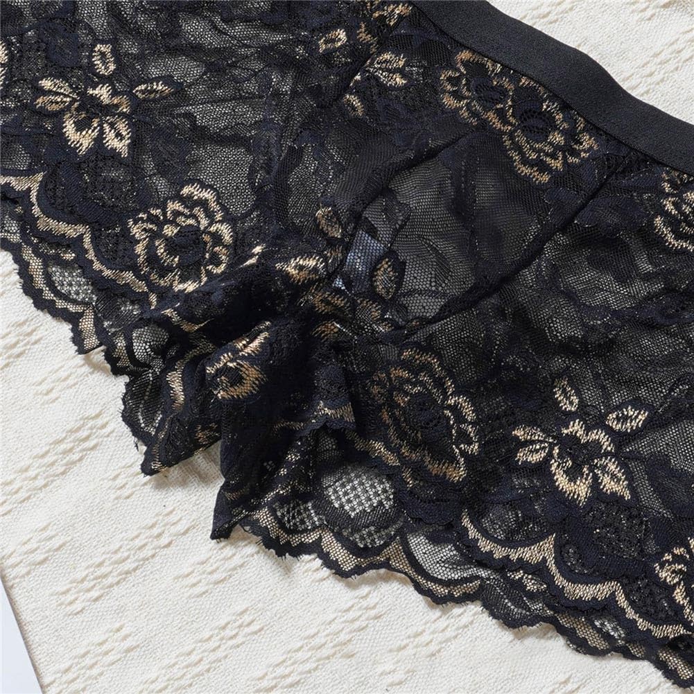 Boxer en dentelle transparente pour homme - En jacquard translucide - Pour vêtements de nuit et lingerie exotique - Noir