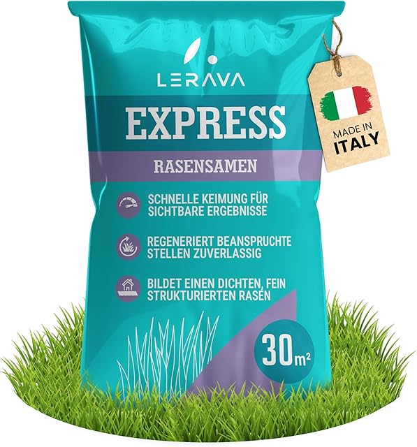 LERAVA LERAVA® EXPRESS Rasensamen schnellkeimend Frühjahr (30m²) | Grassamen Trockenrasen & Schattenrasen Samen | Sport und Spielrasen Nachsaat | Rasensaat turbo Rasennachsaat schnellkeimend — Saat & Dünger