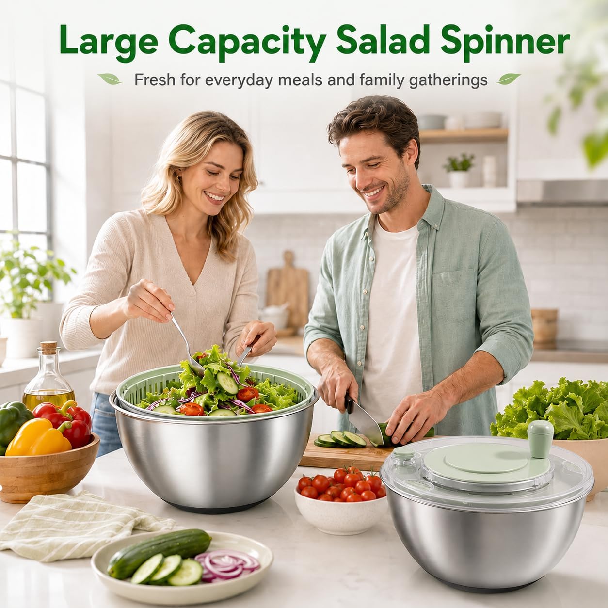 Salad Spinner with 5-Blade Slicer, 4.25Qt Fruit Washer Spinner Bowl & Dryer