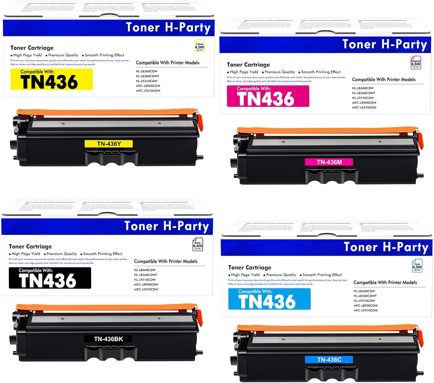 TN436 TN-436 Toner Cartridge 4-Pack Compatible Replacement for Brother TN436 TN 436 TN-436 TN436BK TN436C TN436M TN436Y for HL-L8360CDW HL-L8360CDWT HL-L9310CDW MFC-L8900CDW MFC-L9570CDW Printer