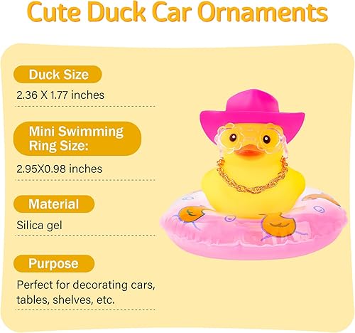 Miniatura 5 de wonuu Decoración de tablero de automóvil con diseño de pato de goma para automóvil, accesorios con mini anillo de natación, collar, sombrero y