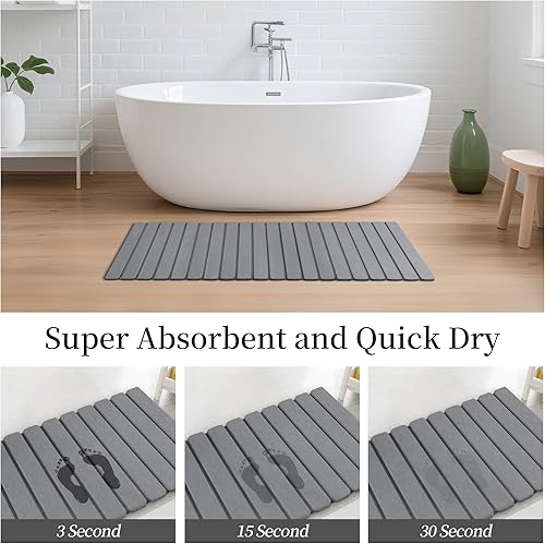 Miniatura 5 de Alfombra de baño larga de piedra de diatomeas, alfombra de baño plegable de 47 x 16 pulgadas, súper absorbente, de secado rápido, antideslizante,