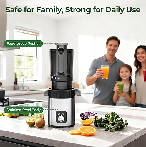 Miniatura 7 de Exprimidor de prensa en frío, canal de alimentación de 4.35 pulgadas de ancho, exprimidor de masticación lenta para verduras y frutas enteras, alto