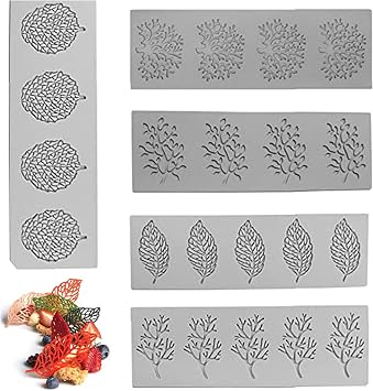 5 Pcs Baking Molds Tuile Molds, Leaf Cake Silicone Molds, Hollow 3D Chocolate Candy Lace Fondant Silicone Molds for Baking, Sugar Craft, Cocktail, Cake, Resin, Cupcake, Dessert Decoration