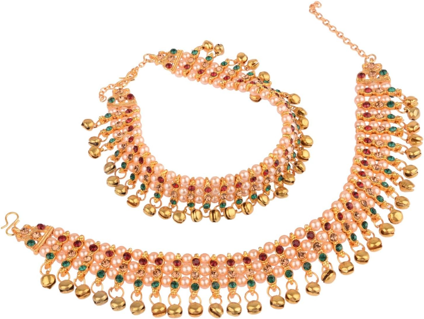 Indian Bridal Anklets for Women: Pearl Ghungroo Jhanjara Anklet Pair Indian Style Ankle Bracelets Payal