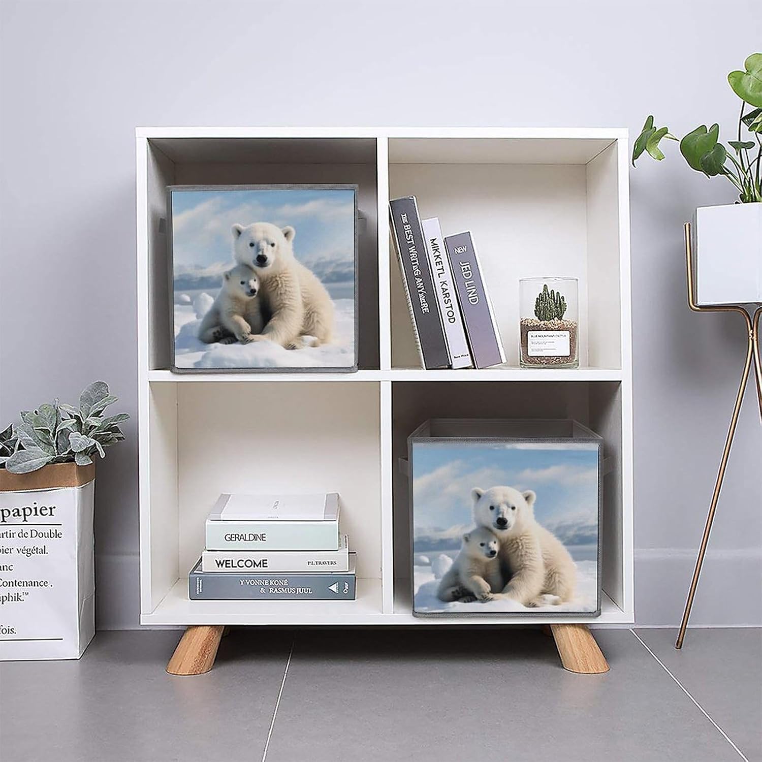Cute Polar Bear Storage Cubes Set of 6 Storage Bins with Handles Collapsible Storage Basket Fabric Storage Box for Shelves Large Closet Shelf Organizer for Organization 11 Inch