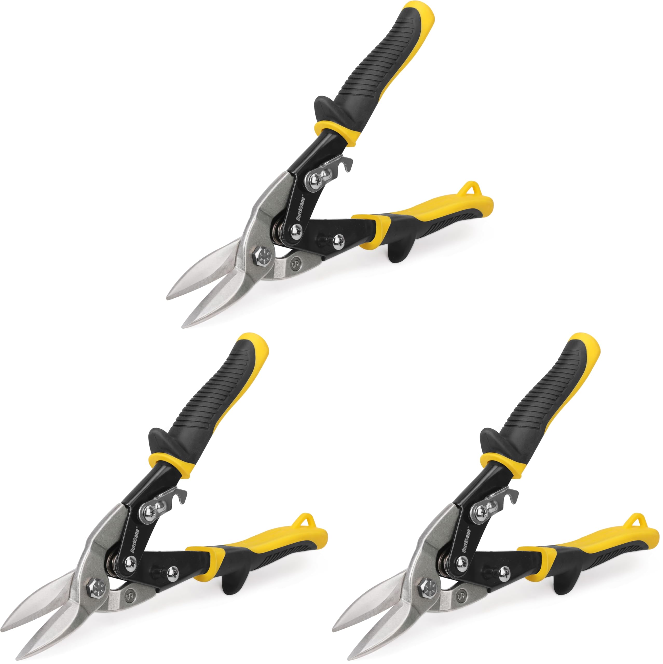 HURRICANE 10 inch Aviation Tin Snips, Straight Cut Metal Shears with Non-Slip Tyregrip Handle, Cr-V Steel Blades Shears for Thin Sheet Metal, Aluminum, Gutter &amp; DIY Projects (Pack of 3)