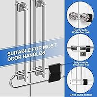 Vista 6 de Cerradura de puerta francesa para puertas dobles, cerradura de puerta doble ajustable para seguridad del hogar que evita patadas para varios pomos