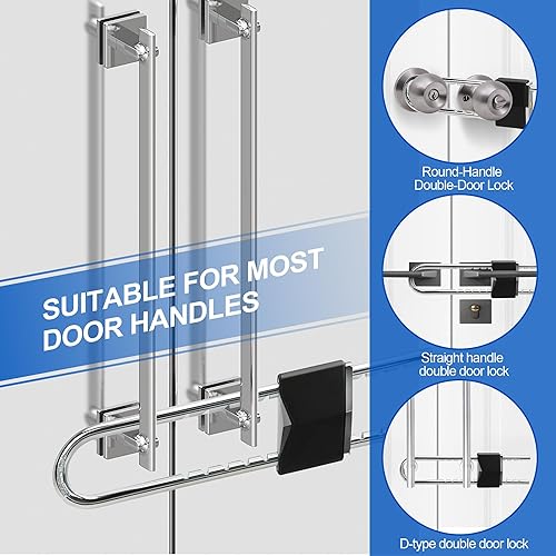 Miniatura 6 de Cerradura de puerta francesa para puertas dobles, cerradura de puerta doble ajustable para seguridad del hogar que evita patadas para varios pomos