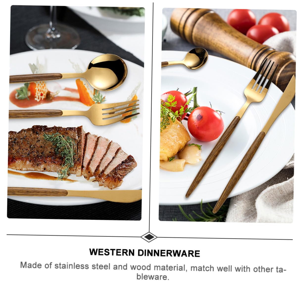 COLLBATH 3 Piece Golden Knife Fork Spoon Set Stainless Steel Western Tableware Elegant Dinnerware