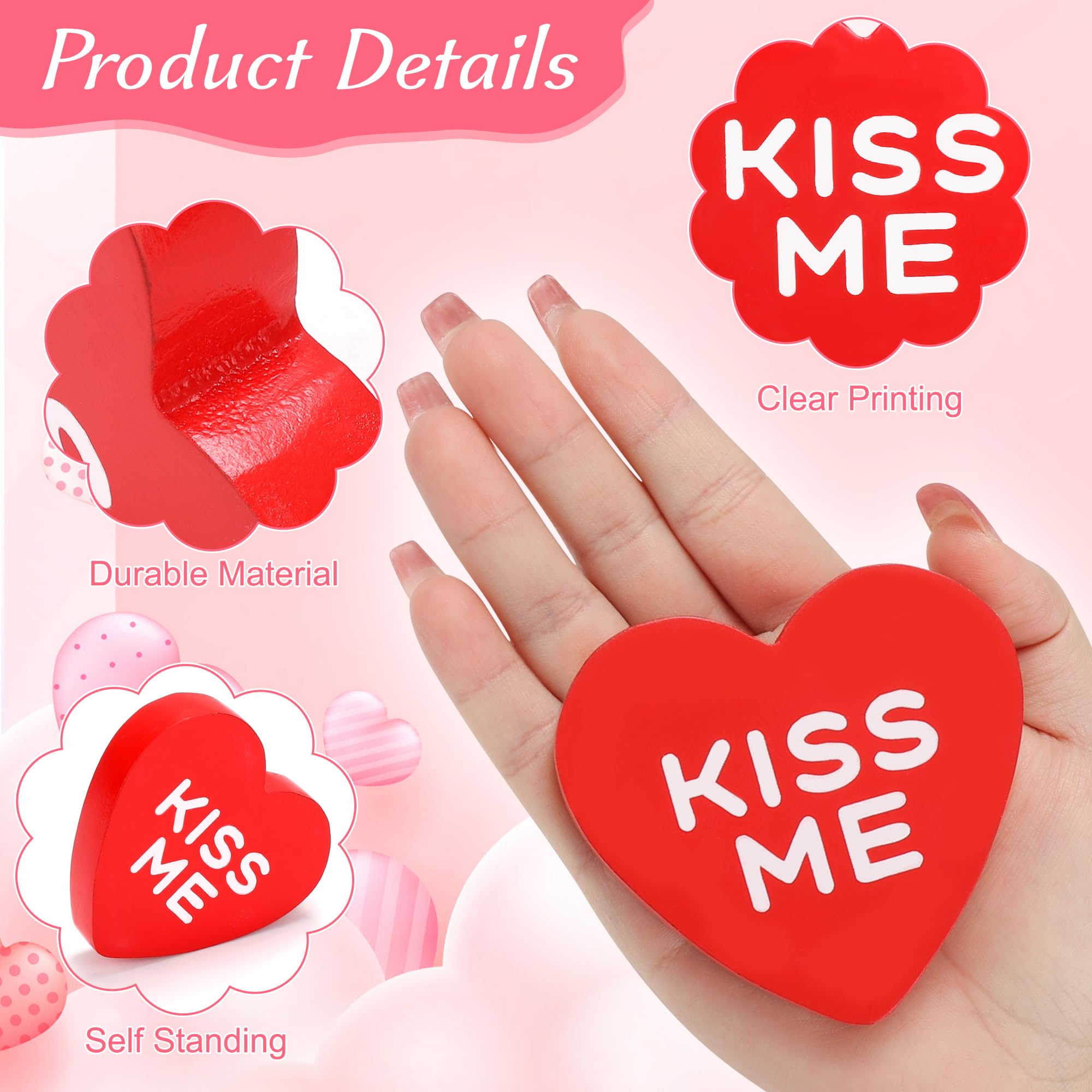 Valentines Day Decorations, Valentine Day Table Decoration, 6Pcs Wooden Heart Sign - Image 3