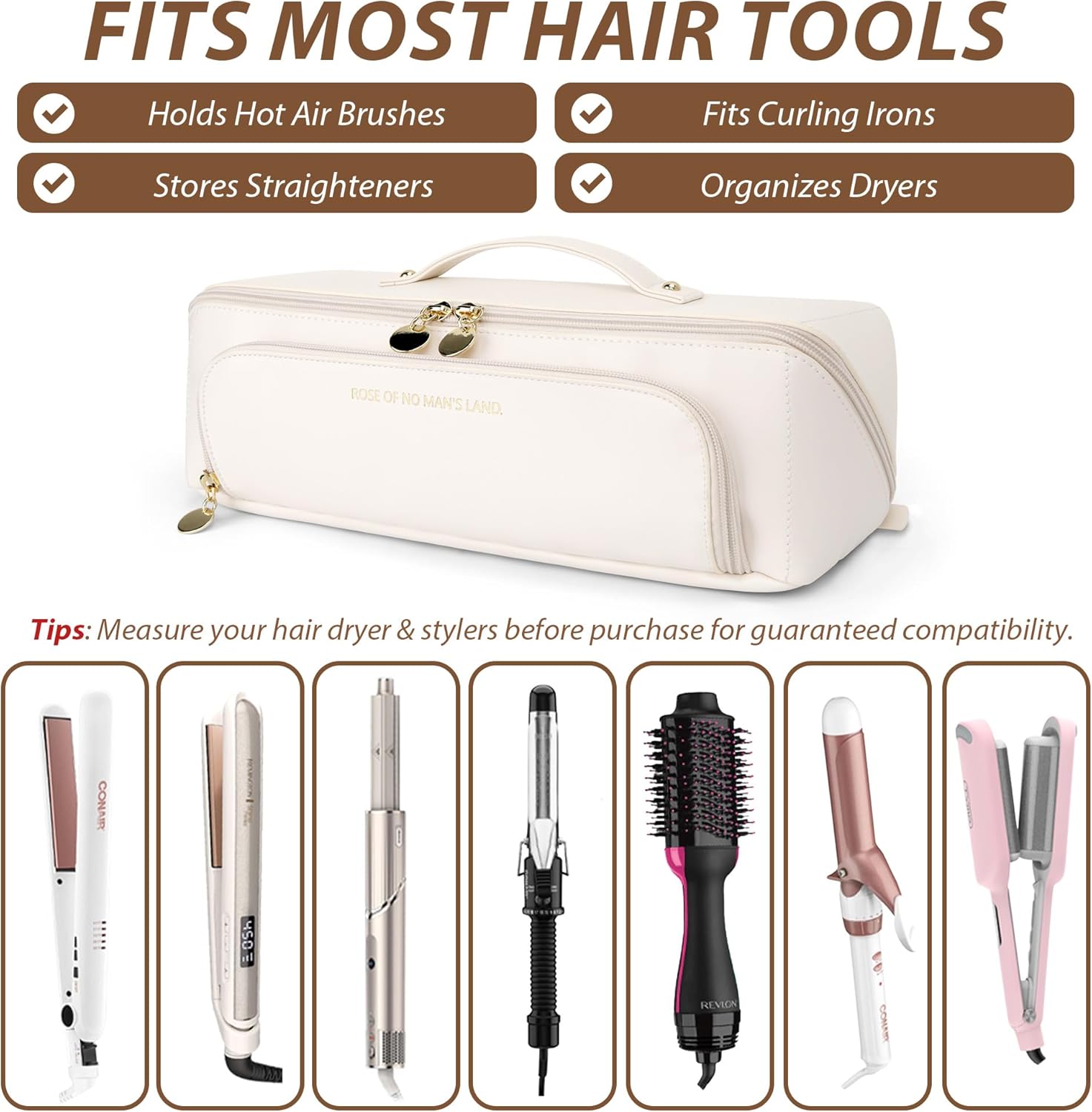 Hot Hair Tools Travel Bag with Heat Resistant Silicone Mat, 2 in 1 Hair Dryer Storage Bags, Women Travel Essentials Organizer Case for Curling Irons, Straighteners, Hot Air Brushes (White) - Image 3