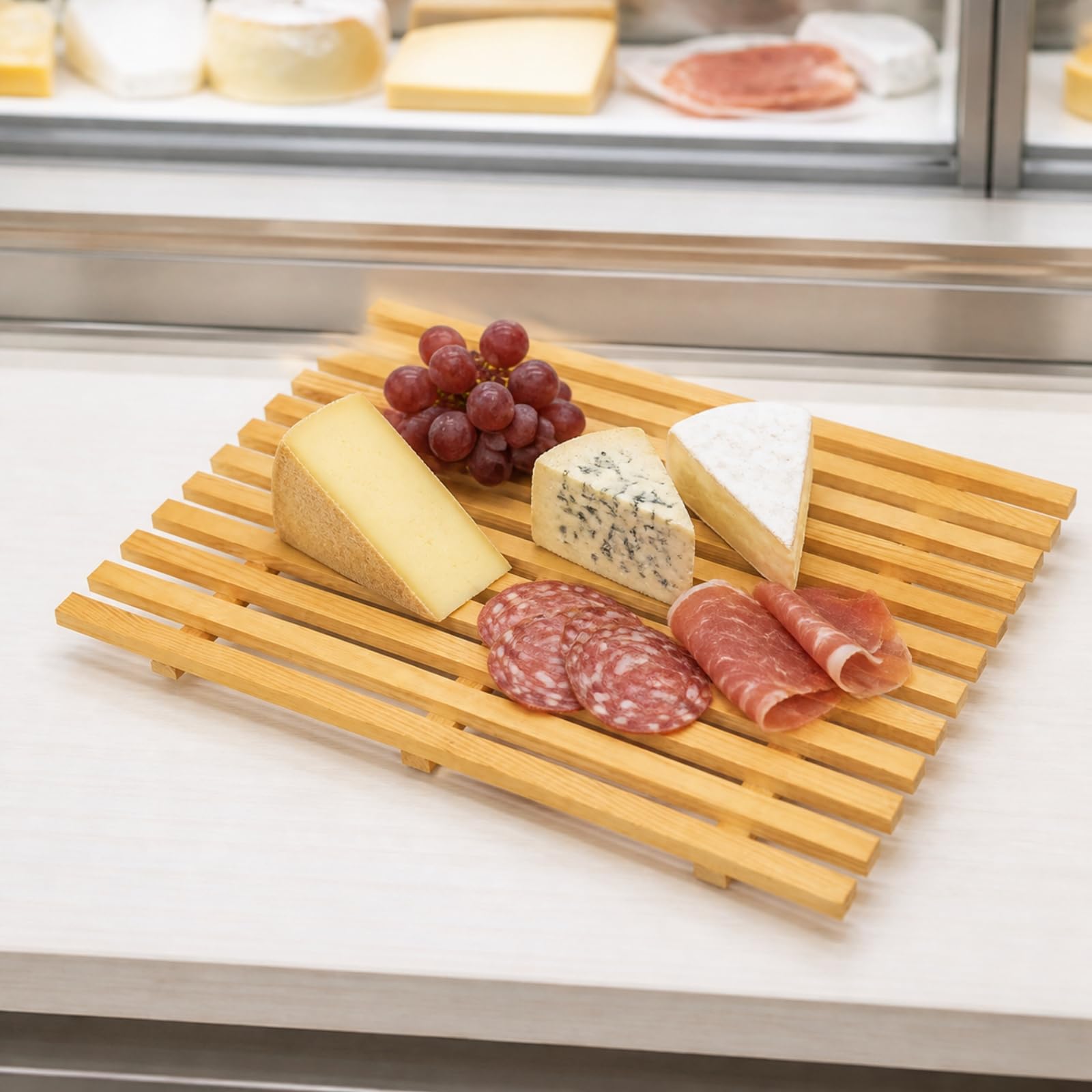 Cestino per Snack | Struttura Piatta, Espositore per Dessert, Naturale, Vassoio Snack di Frutta, Bancone, 50x50x2cm