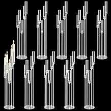 10pcs 5 Arm Clear Acrylic Candelabra Candle Holders Set for Wedding Centerpieces, Tall Transparent Taper Candlestick Holders for Table Decor Party Home Decoration Fit 0.8 LED Candle