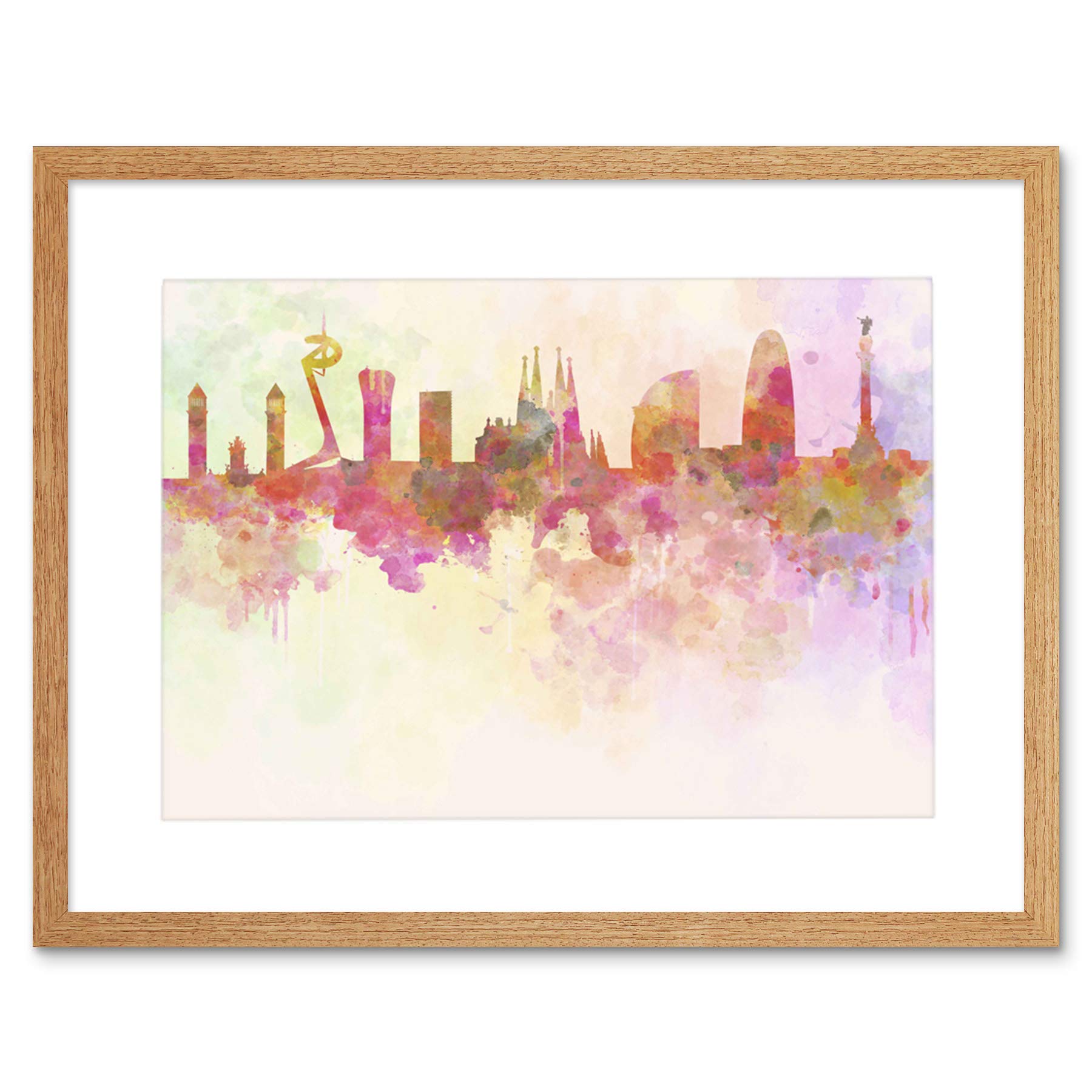Wee Blue Coo Cityscape Barcelona Spain Paint Splash Skyline Picture Framed Wall Art Print